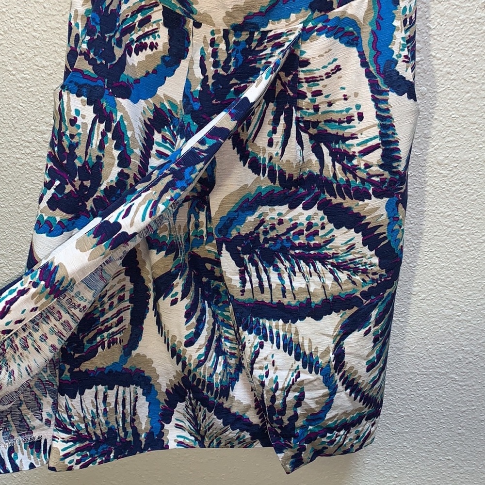 Banana Republic SILK textured leaf print multicolor fitted knee length Dress 4 - Picture 9 of 15